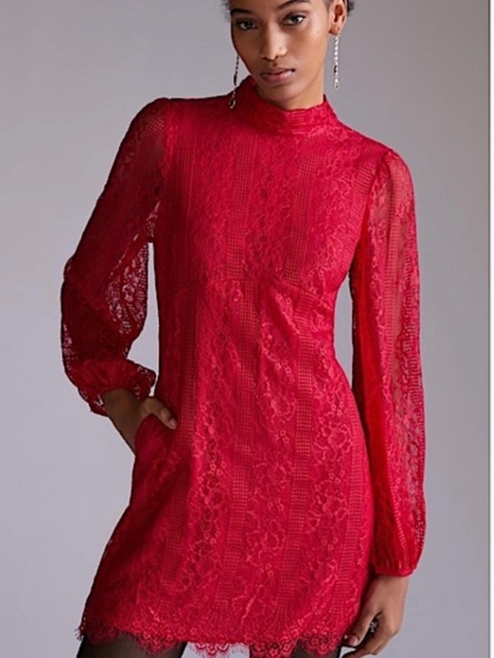 Maeve Red Lace Long Sleeve Mini Dress